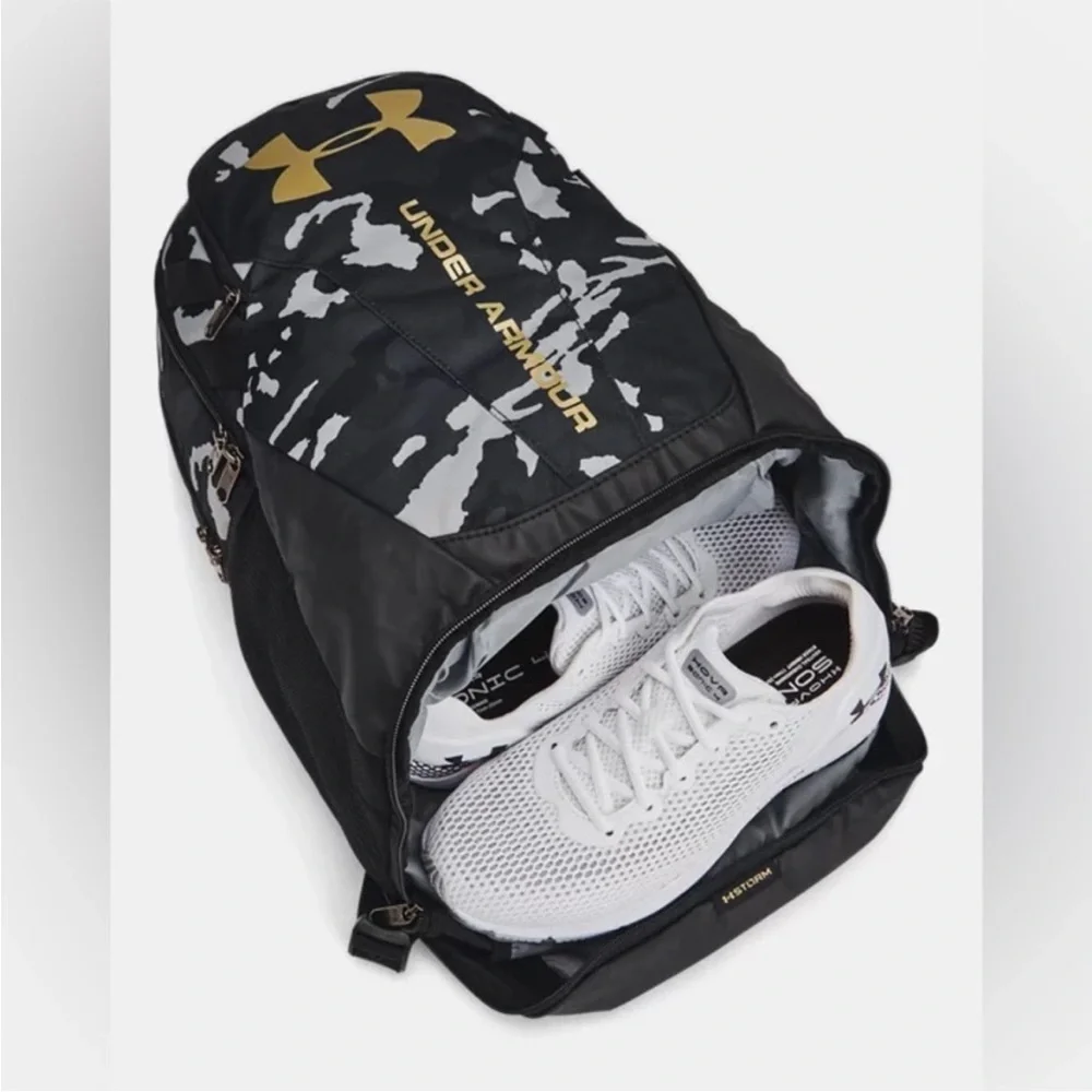 {Under Armour} UA Hustle Backpack in Camo Black / Metallic Gold - NWT
